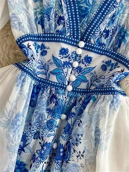 Deep V-neck printed elegant dress YM1205