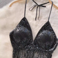 Women's sequined halter top with tassels,YM29