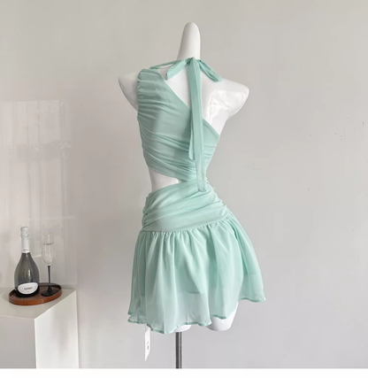 Sexy Green One Shoulder A Line Vacation Dress Mini Party Gown  YM2086