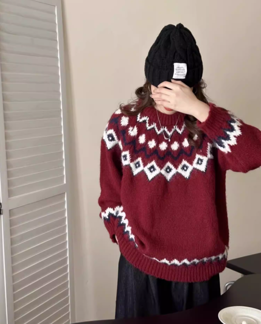 Retro Fair Isle Sweater Thick Pullover Knitwear YM2421