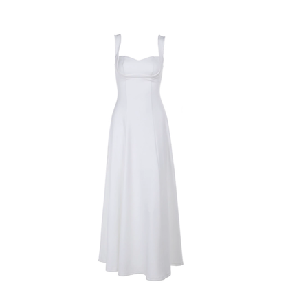 Classy Spaghetti Straps White Sweetheart Neck A Line Long Birthday Outfits Holiday Dress YM2245