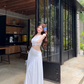 Off-shoulder Sleeveless White With Hollow Slit A-line  Long Holiday Dress Vacation Dress YM2109