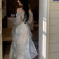 Blue Fairy-Like Ruffle Long-Sleeve Prom Dress Off The Shoulder Party Dress YM2042