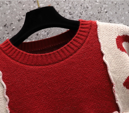 Red Loose Pullover Sweater Coat Lazy Style Bow Knitted Sweater YM2287