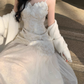 Elegant Spaghetti Straps Jacquard Prom Dress Tulle Satin Party Dress YM2052