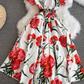 Short-sleeved round neck mid-length a-line printed puffy dress for women YM889
