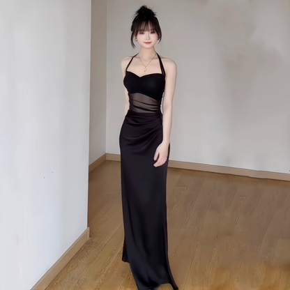 Black Sexy Halter Sheath Long Vacation Dress  Holiday Dress  YM2206