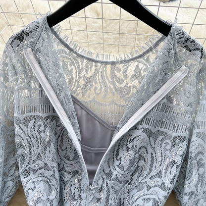 Women's Retro Round Neck Long Sleeve Lace Dress YM351