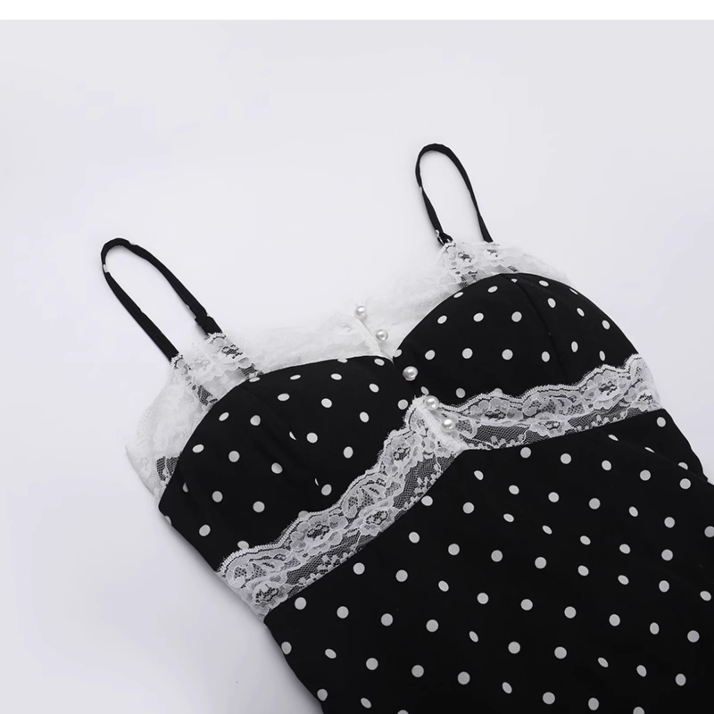 Cute Spaghetti Strap Lace Polka Dot Long Holiday Dress Vacation Dress YM2215