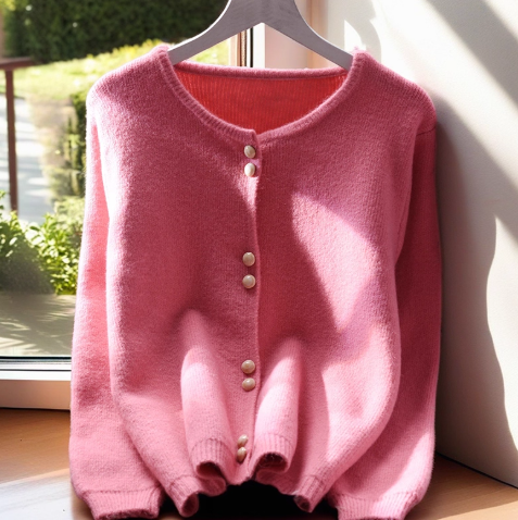 Yellow Round Neck Sweater Jacket Women's Autumn New Short Slim Knitted Cardigan YM2356