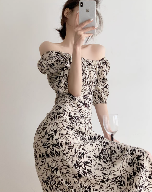 Off the shoulder party dress floral long dress YM1958