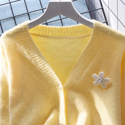 Yellow Small Fresh Short Sweater Coat Knitted Cardigan YM2386