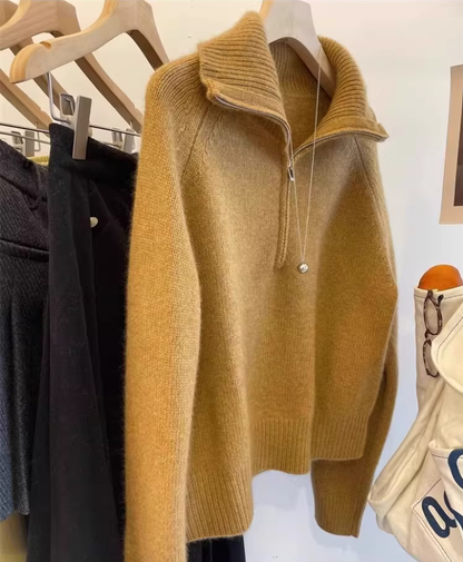Off White Half-zip Collar Knit Sweater Pullover Turtleneck Sweater YM2420
