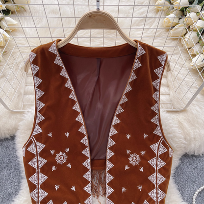 Summer ethnic embroidery tassel design niche jacket vest top  YM493