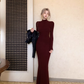 Simple Sheath Burgundy Long Birthday Outfits Party Dress YM1833