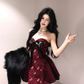 Classy Burgundy Strapless A Line Mini Party Dress Homecoming Dress YM2014