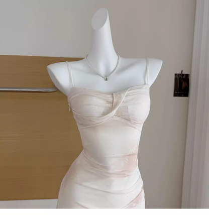 Apricot Suspender Dress Beautiful Long Vacation Dress YM2089