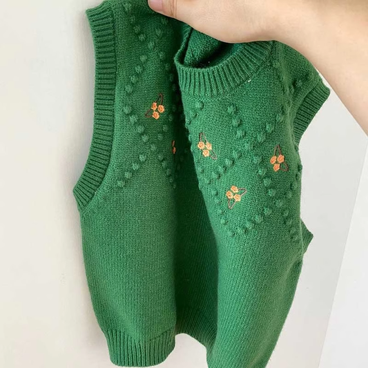 Knitted vest green flower embroidered sweater vest YM1908