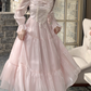 Pink French Square Neck Long Dress Fairy Glossy  Party Dress Prom Dress YM2027