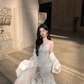 Elegant Spaghetti Straps Jacquard Prom Dress Tulle Satin Party Dress YM2052