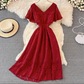 V-neck ruffle sleeve lace maxi dress,YM208
