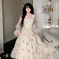 Gentle And Sweet Printed Tulle Stitching Lace Straps Party Dress YM2036