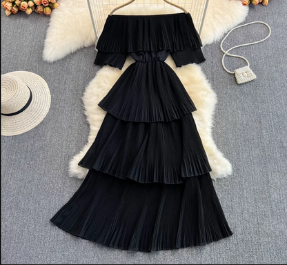 Off-the-shoulder strapless sweet ruffle maxi dress ,YM212