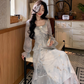 Blue Fairy-Like Ruffle Long-Sleeve Prom Dress Off The Shoulder Party Dress YM2042