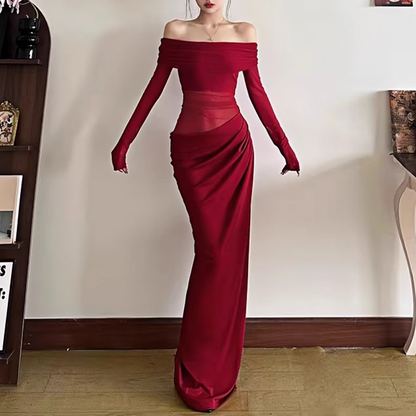 One Shoulder Red Sexy Sheath Holiday Dress Long Birthday Dress YM2275