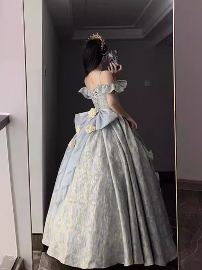 Charming Blue Spaghetti Straps Evening Dress Lolita Princess Dress YM2153
