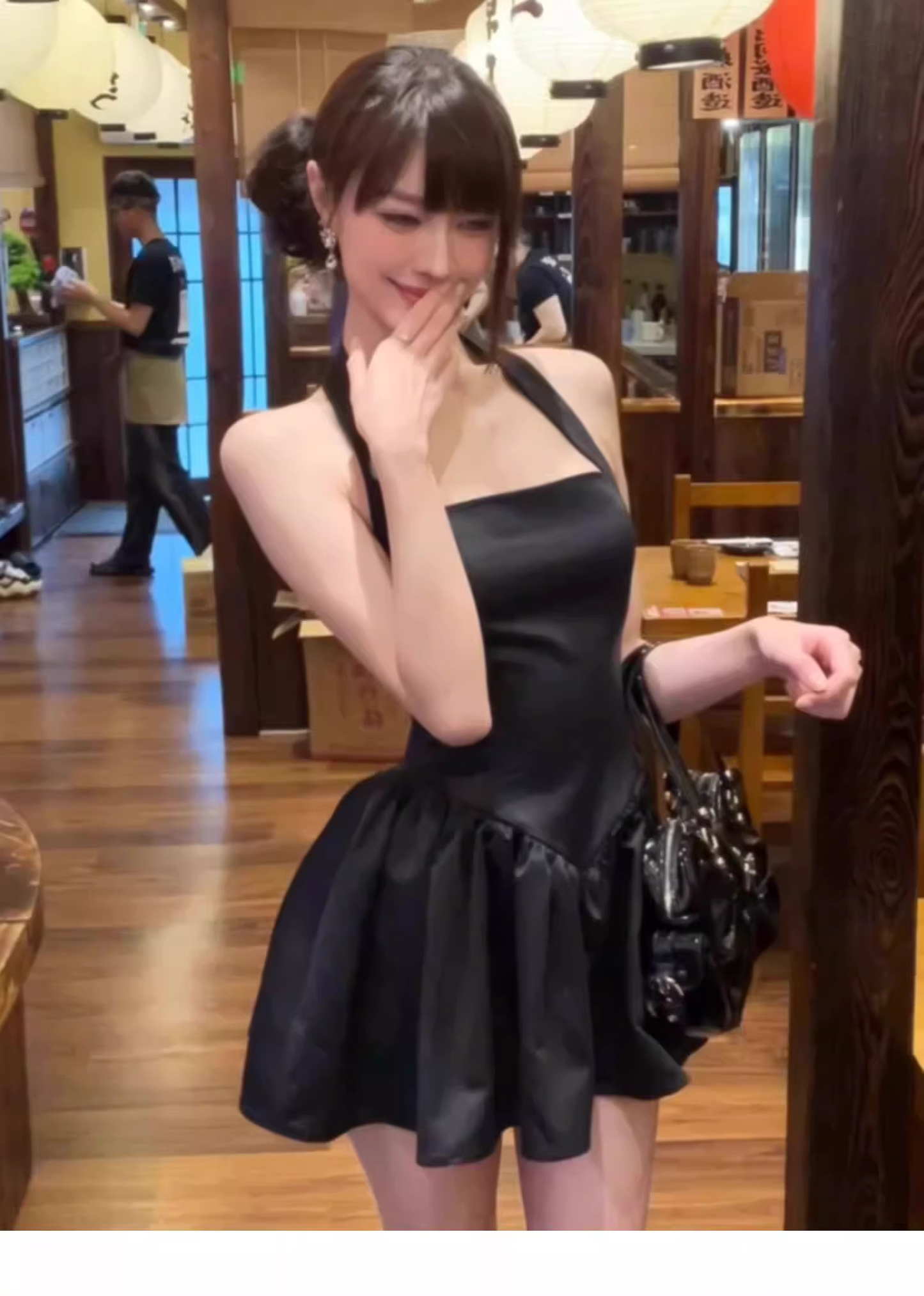 Sexy Strapless Halter Neck Birthday Dress, Backless Black Fitted Waist Short Party Dress YM2415