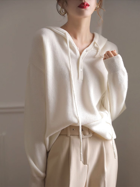 Hooded Knitwear Women Autumn New White Thin Sweater YM355