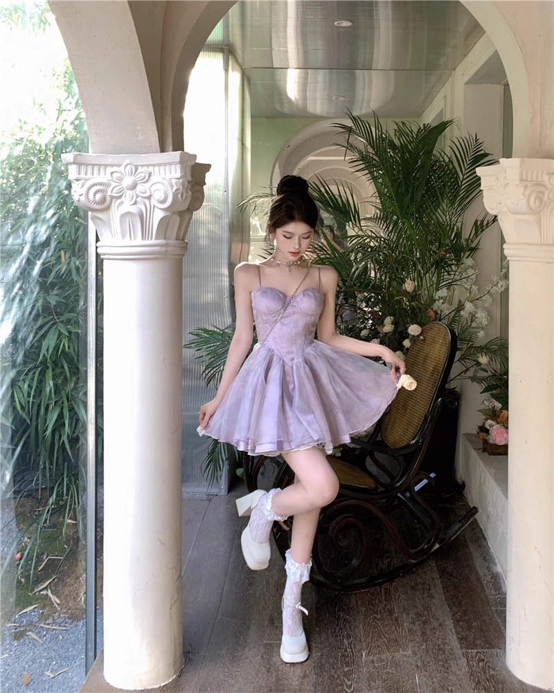 Classy Purple Straps Sweetheart Neck Short Birthday Dress Vacation Dress YM2178