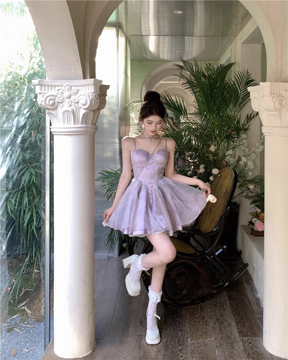 Classy Purple Straps Sweetheart Neck Short Birthday Dress Vacation Dress YM2178
