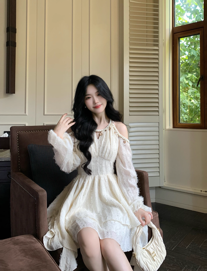 Off-Shoulder Sequin Sweet Retro Temperament Mini Party Dress YM2041