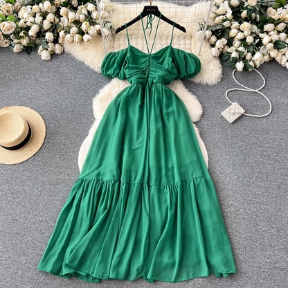 Women's summer strapless pleated dress with straps YM352