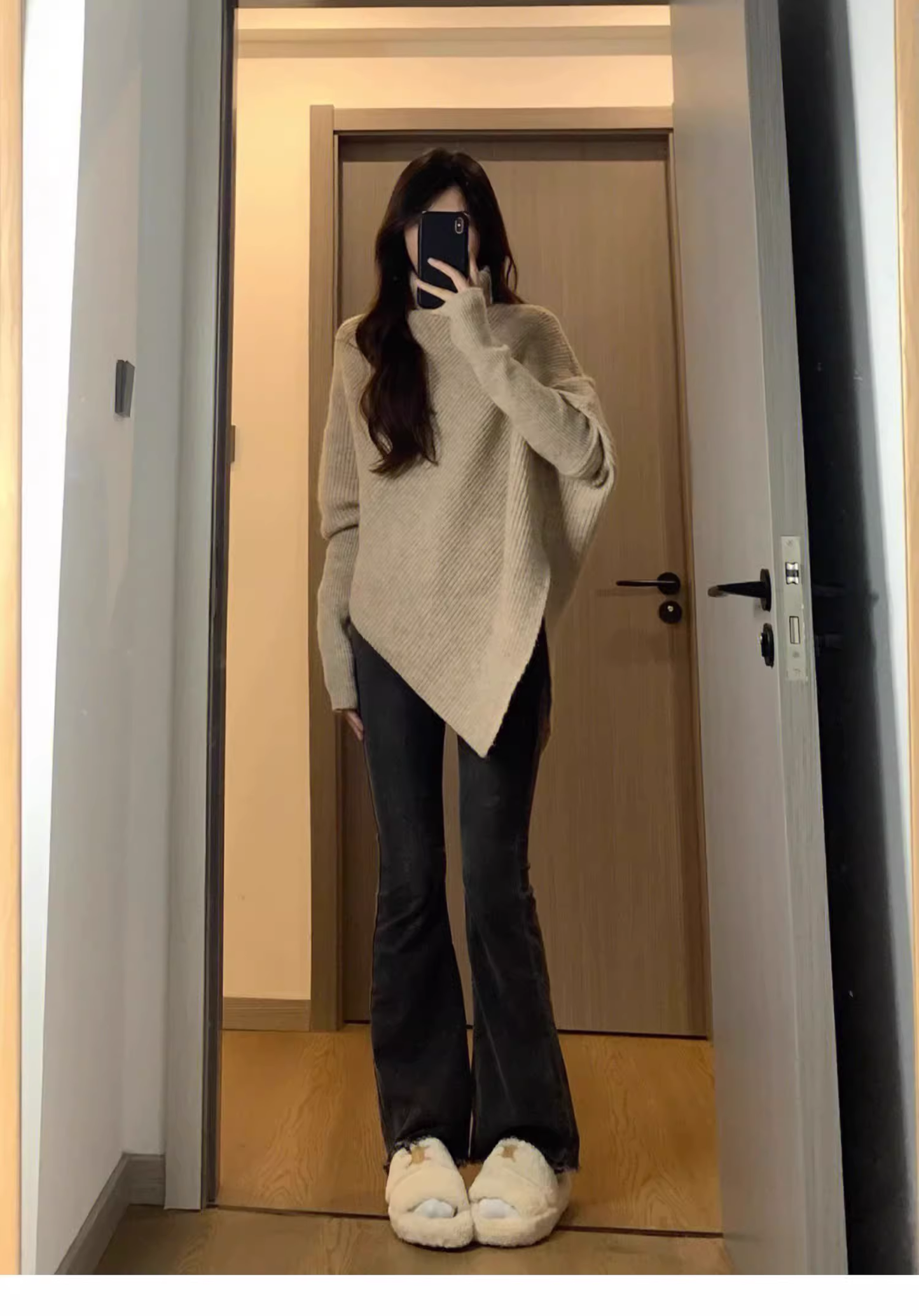 High-neck Irregular Sweater, Soft And Cozy Knit Sweater YM2399