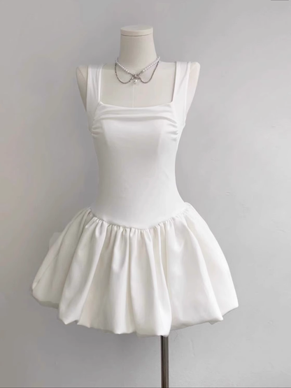 Sexy Sleeveless White Square Neck A Line Mini Party Dress Vacation Dress YM2123