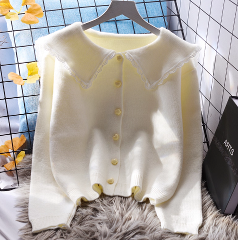 Cute Doll Collar Yellow Short Sweater Jacket Sweet Wear Knitted Top YM2372