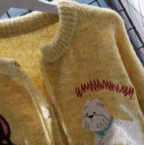Yellow Round Neck Small Fresh Sweater Cardigan Loose Autumn New Knitted Sweater YM2353