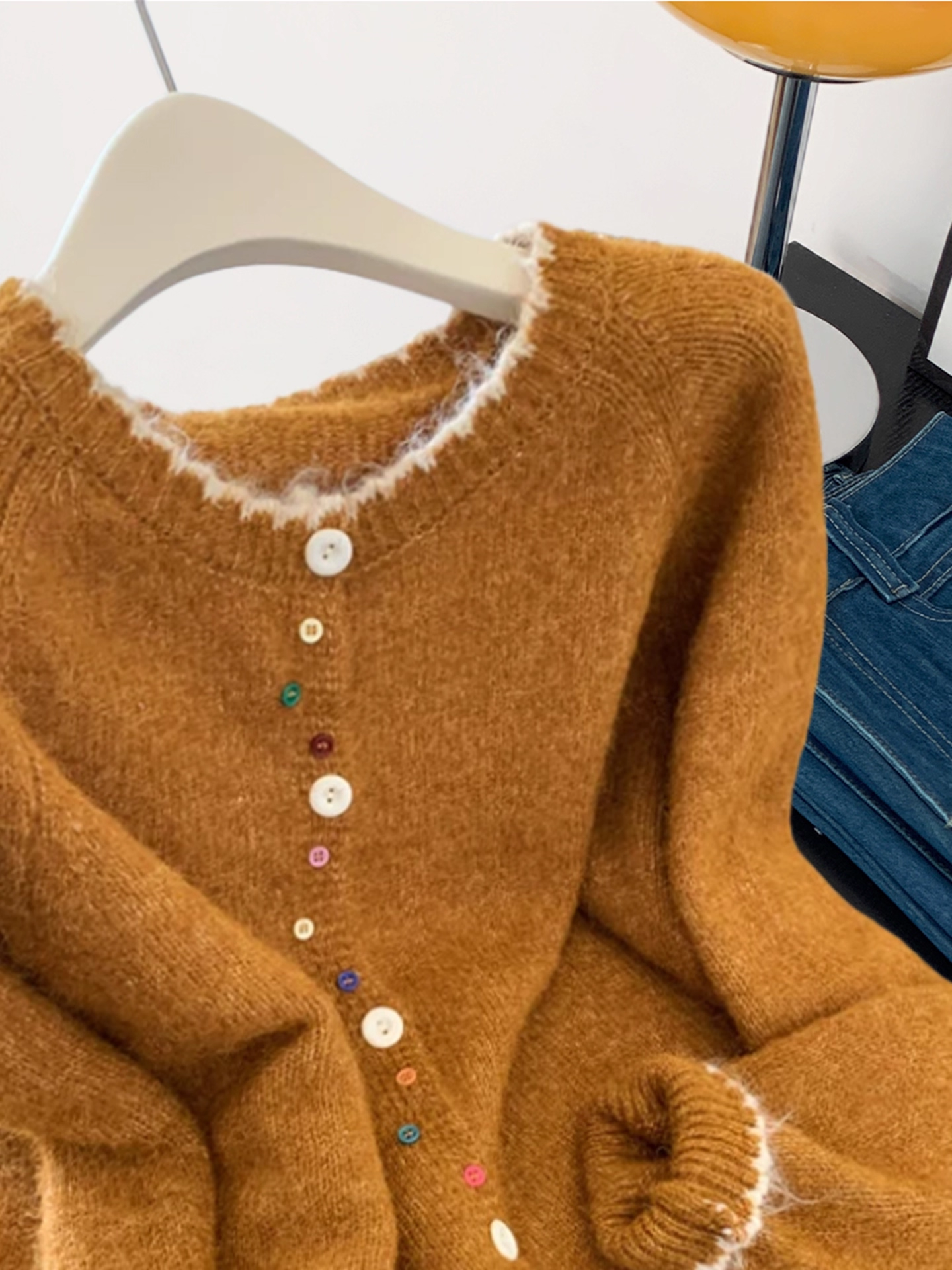 Retro-style Colorful Button Sweater Cardigan With Color Blocking YM2402