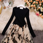 Spliced mesh midi skirt V-neck long-sleeved butterfly embroidered puffy dress YM598
