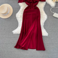 Red A-line Summer Dress With Split  YM985