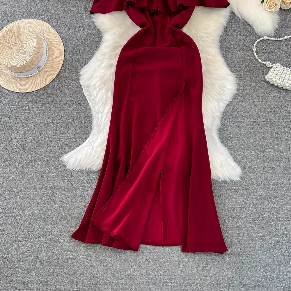 Red A-line Summer Dress With Split  YM985