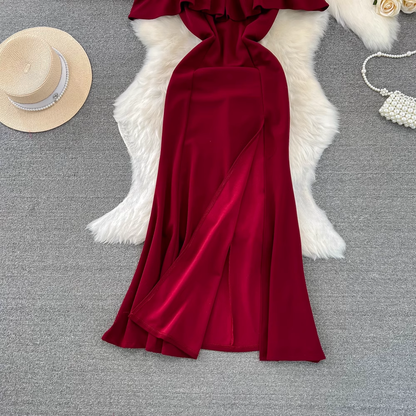 Red A-line Summer Dress With Split  YM985