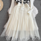 Knitted splicing A-line irregular mesh dress two-piece set V-neck vest jacket YM1018