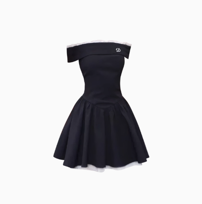 Sexy One Shoulder A Line Vacation Dress Black Short Birthday Outfits YM2168