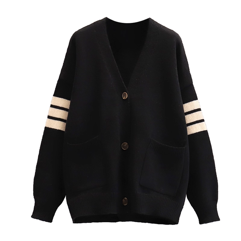 Lazy Style Knitted Cardigan Jacket For Women In Autumn, Loose And Belly-Covering, Slimming Black Sweater YM2281