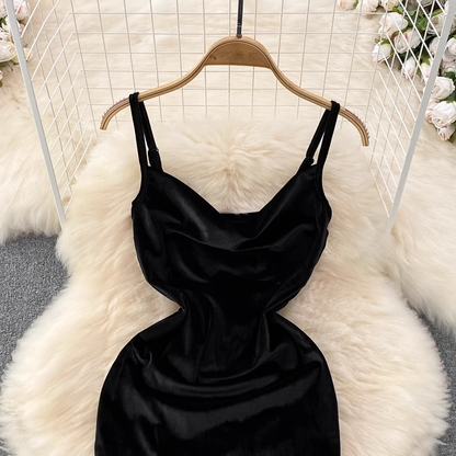 Royal Blue Spaghetti Straps Velvet Holiday Dress YM291