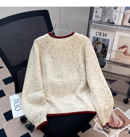 Off-white Round Neck Polka Dot Cartoon Pullover Sweater YM2430